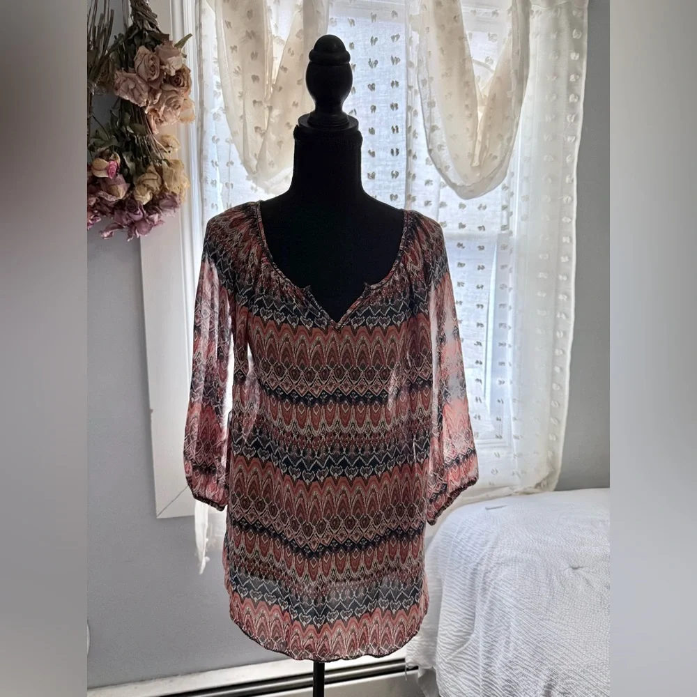 Max Studio Pink and Black Patterned Blouse - Picture 1 of 3